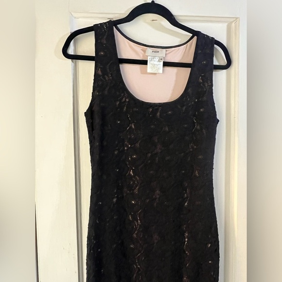 Fuzzi Black Lace Sheer Midi Dress M - Picture 6 of 10